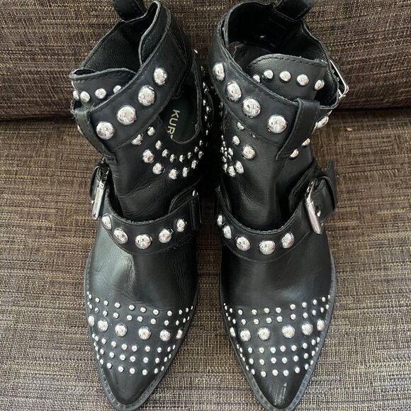 Kurt Geiger London Sybil Black Leather Studded Ankle Bootie Size 36 (6) - Picture 3 of 8